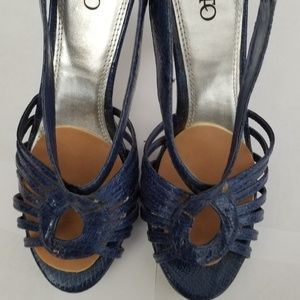 Bright Blue Zippered Back Faux Python Heels